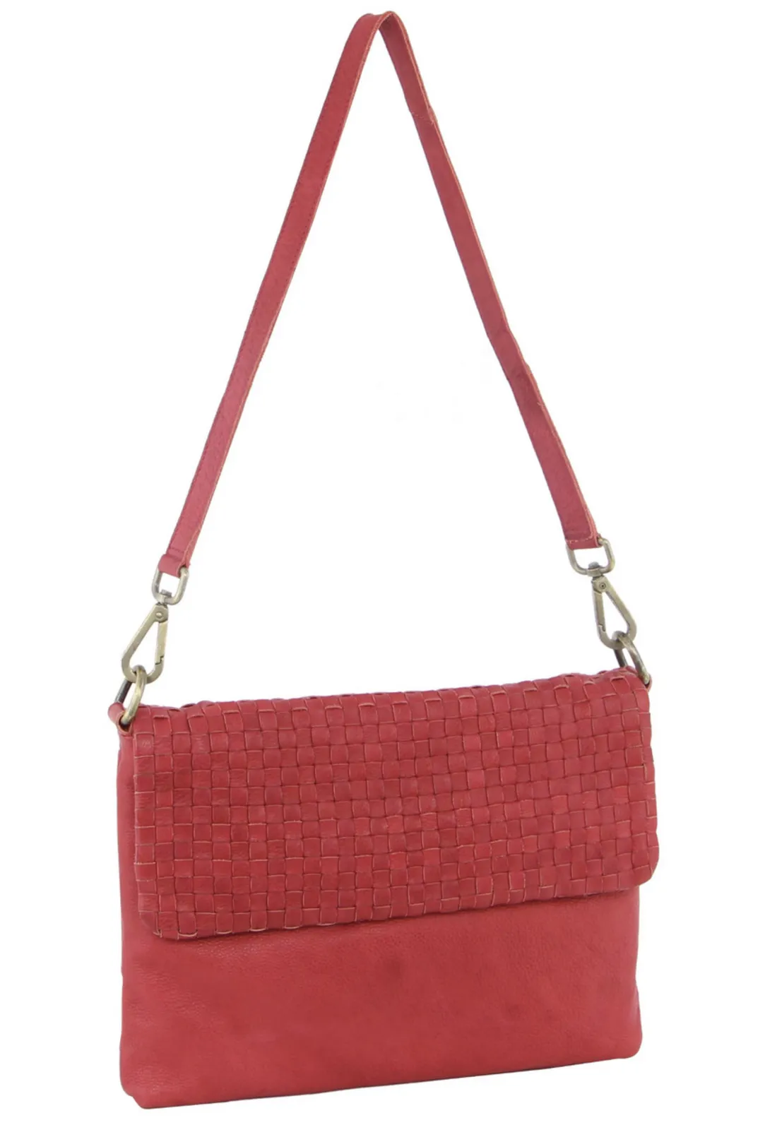 3PC Set Pierre Cardin Womens Woven Leather Cross-Body Bags   Backpack - Red