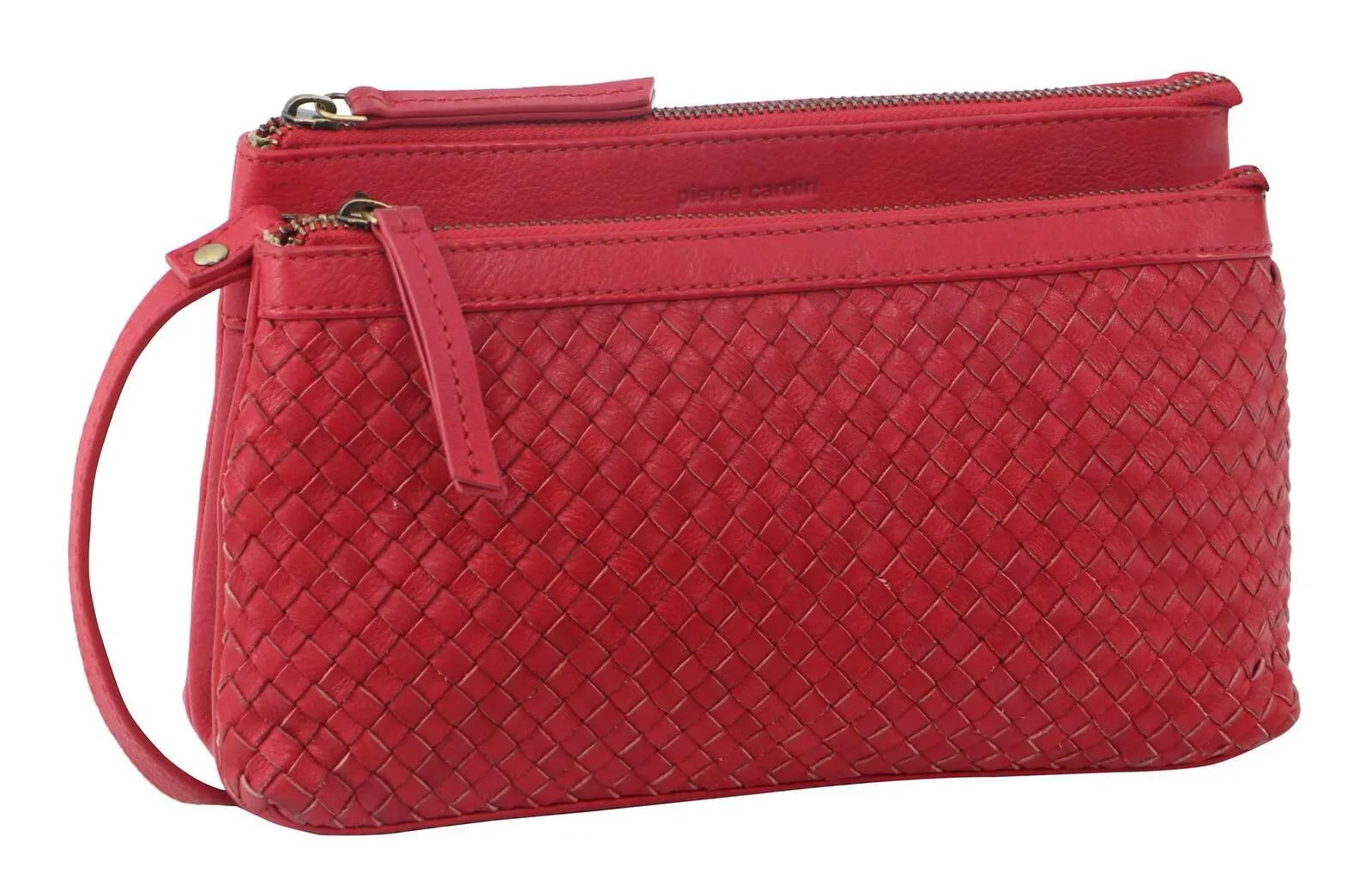 3PC Set Pierre Cardin Womens Woven Leather Cross-Body Bags   Backpack - Red