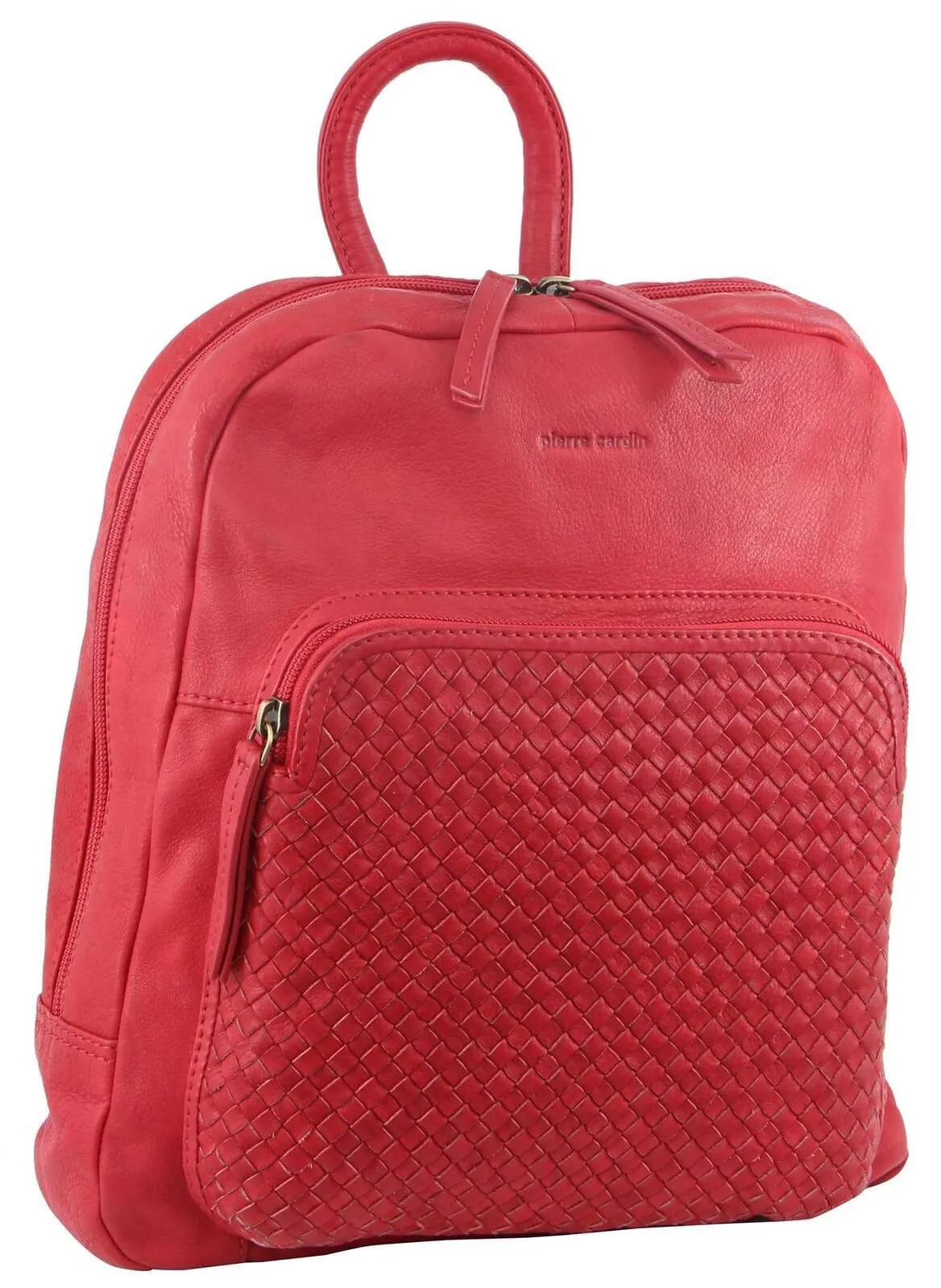 3PC Set Pierre Cardin Womens Woven Leather Cross-Body Bags   Backpack - Red