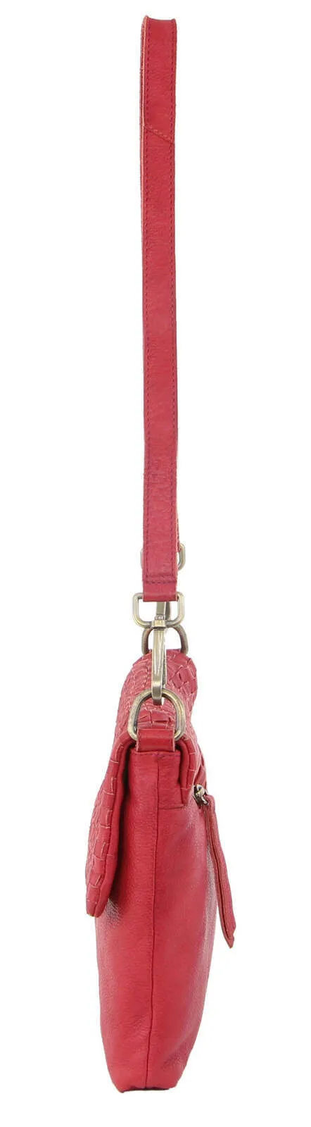 3PC Set Pierre Cardin Womens Woven Leather Cross-Body Bags   Backpack - Red