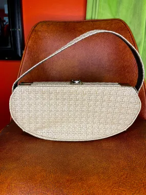 60's-70's Tan Textured Wicker Pattern One Shoulder Bag