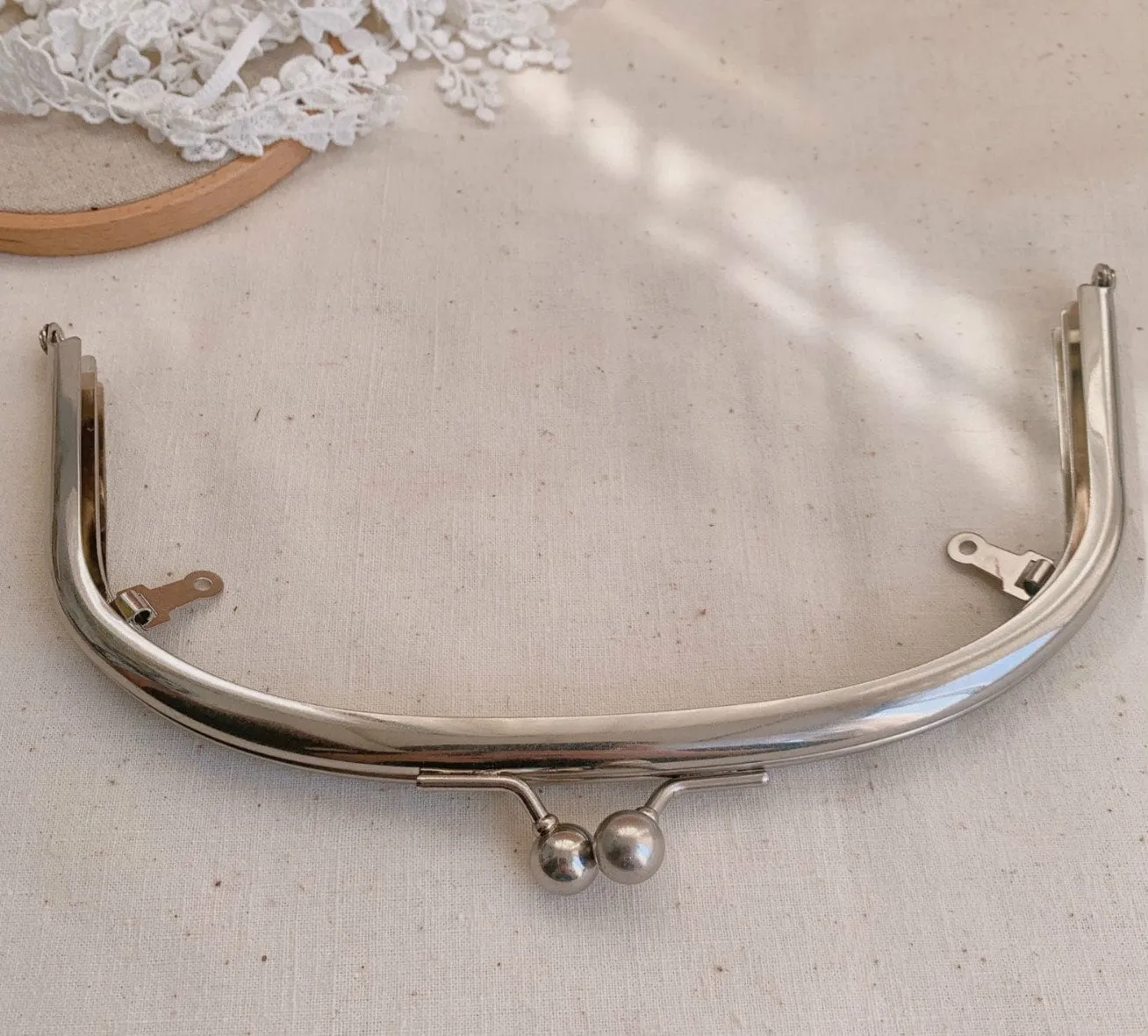8" (21cm) Vintage Silver Purse Frame With Two Inside Loops 21cm x 9.8cm
