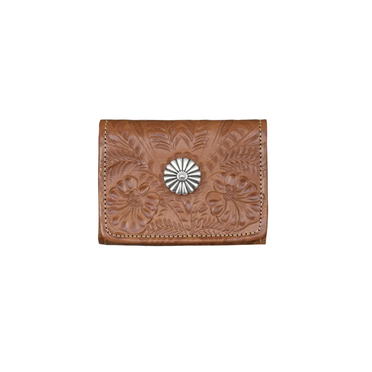 Small Natural Tan Leather Trifold Wallet with Conchos from the American West