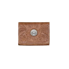 Small Natural Tan Leather Trifold Wallet with Conchos from the American West