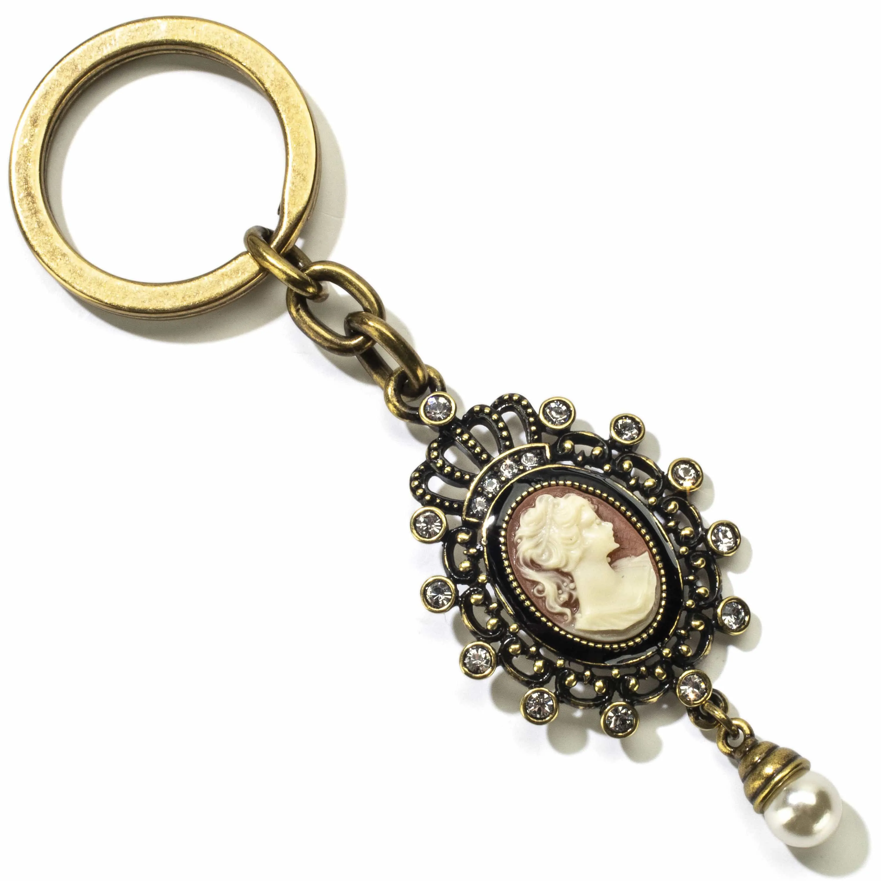 Antique Cameo Keychain Made with Swarovski Crystals