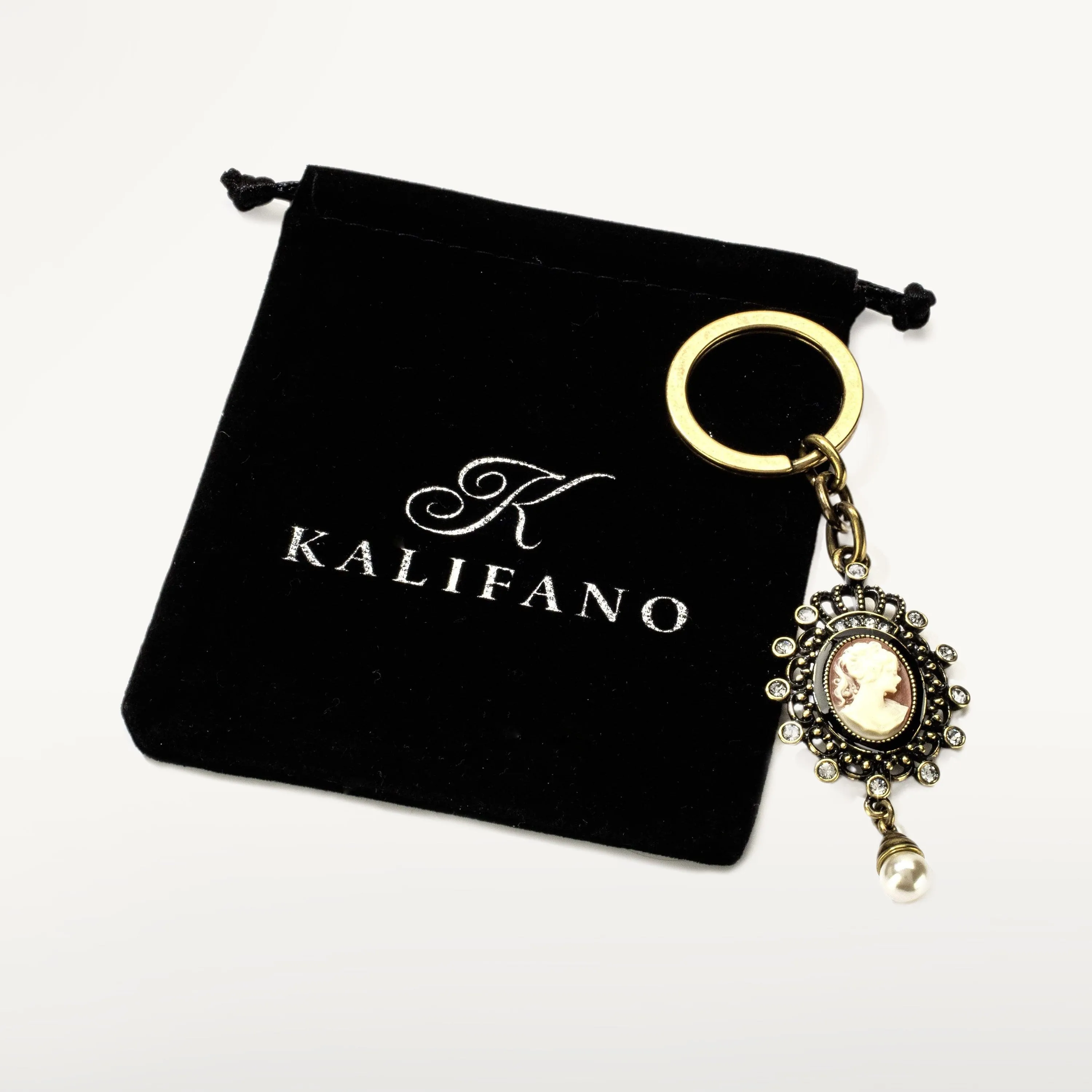 Antique Cameo Keychain Made with Swarovski Crystals