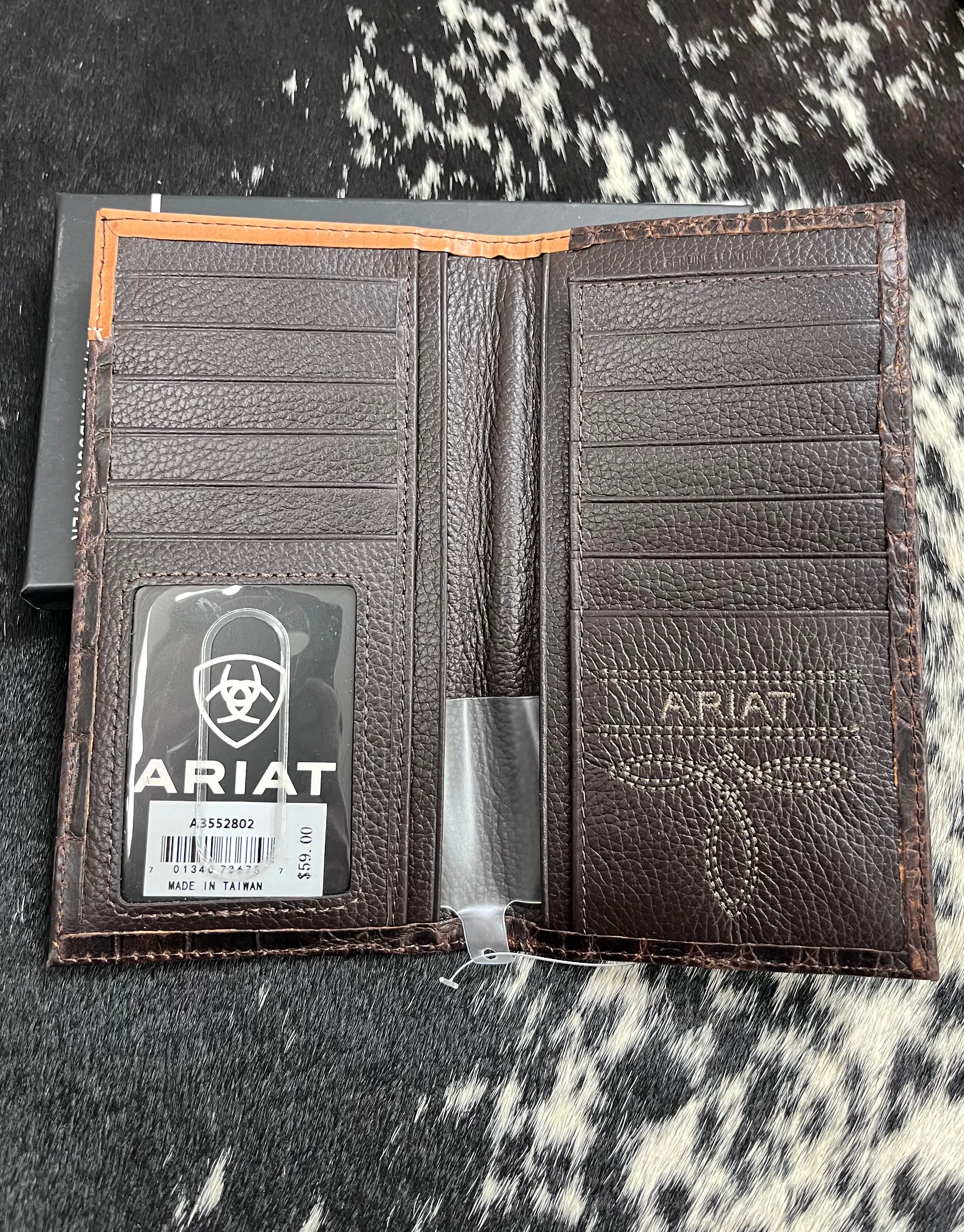 Ariat Crocodile Floral Embossed Brown Leather Checkbook Cover Rodeo Wallet A3552802
