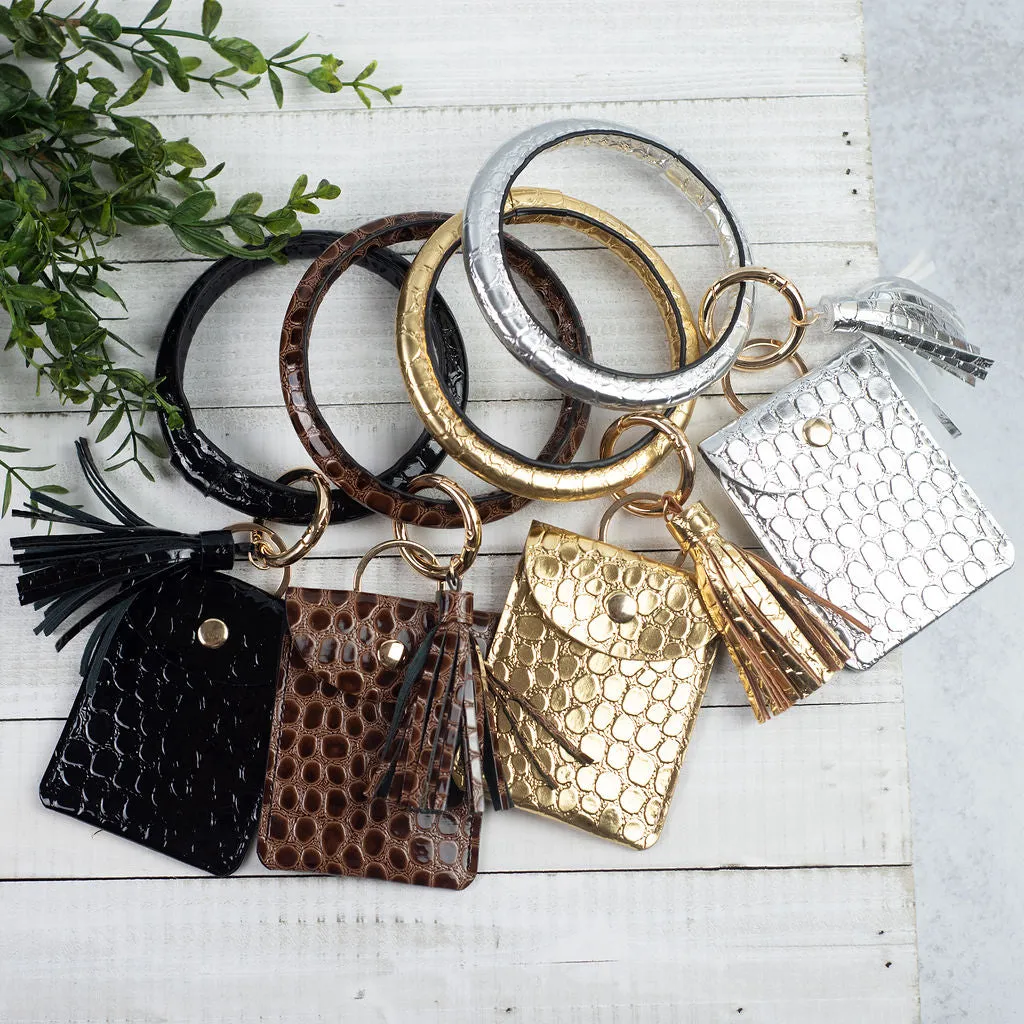 Ashley Hands Free Bangle Keychain with Card Pouch-Leopard