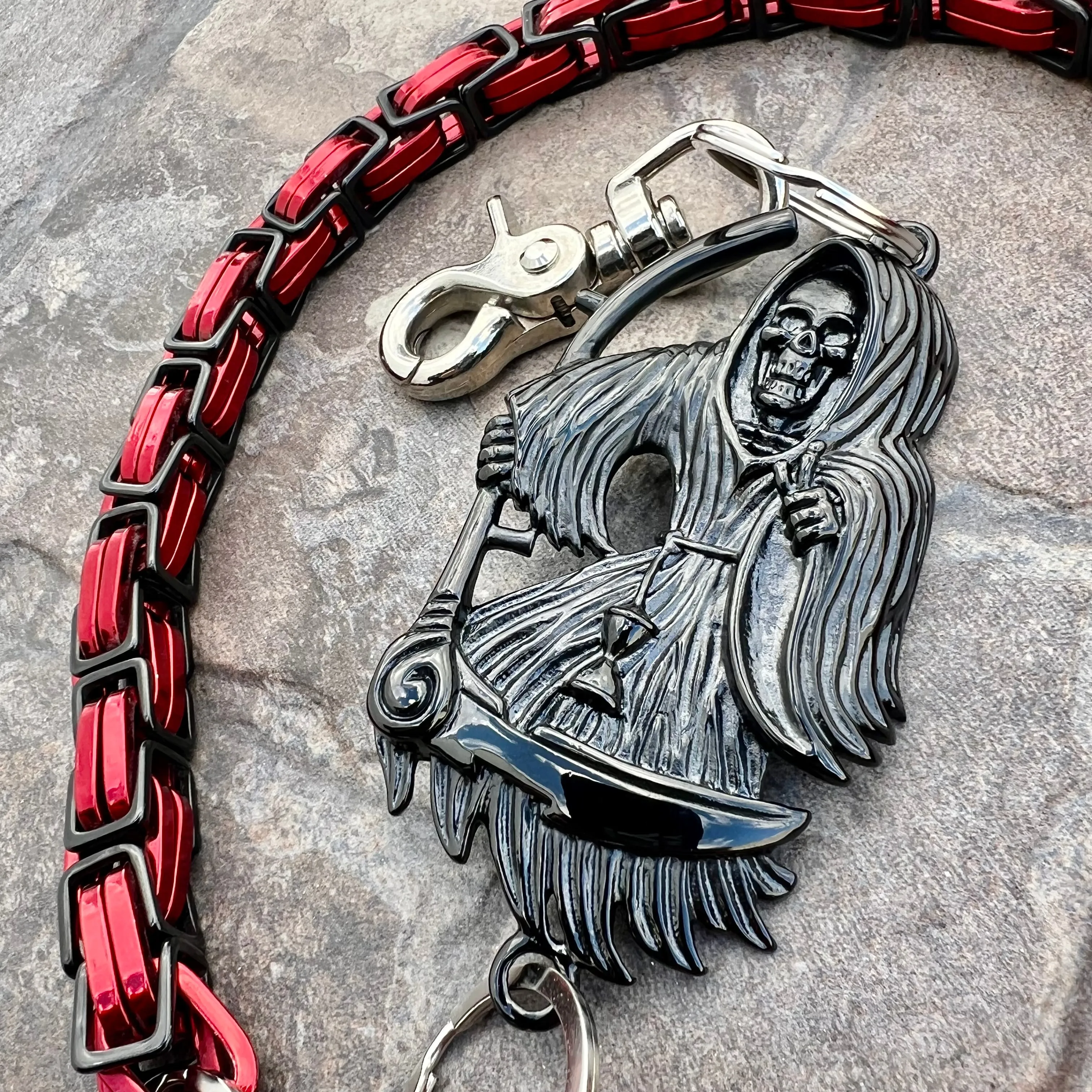 Black Grim Reaper Wallet Chain - Black & Red Daytona Road King - WC15RK