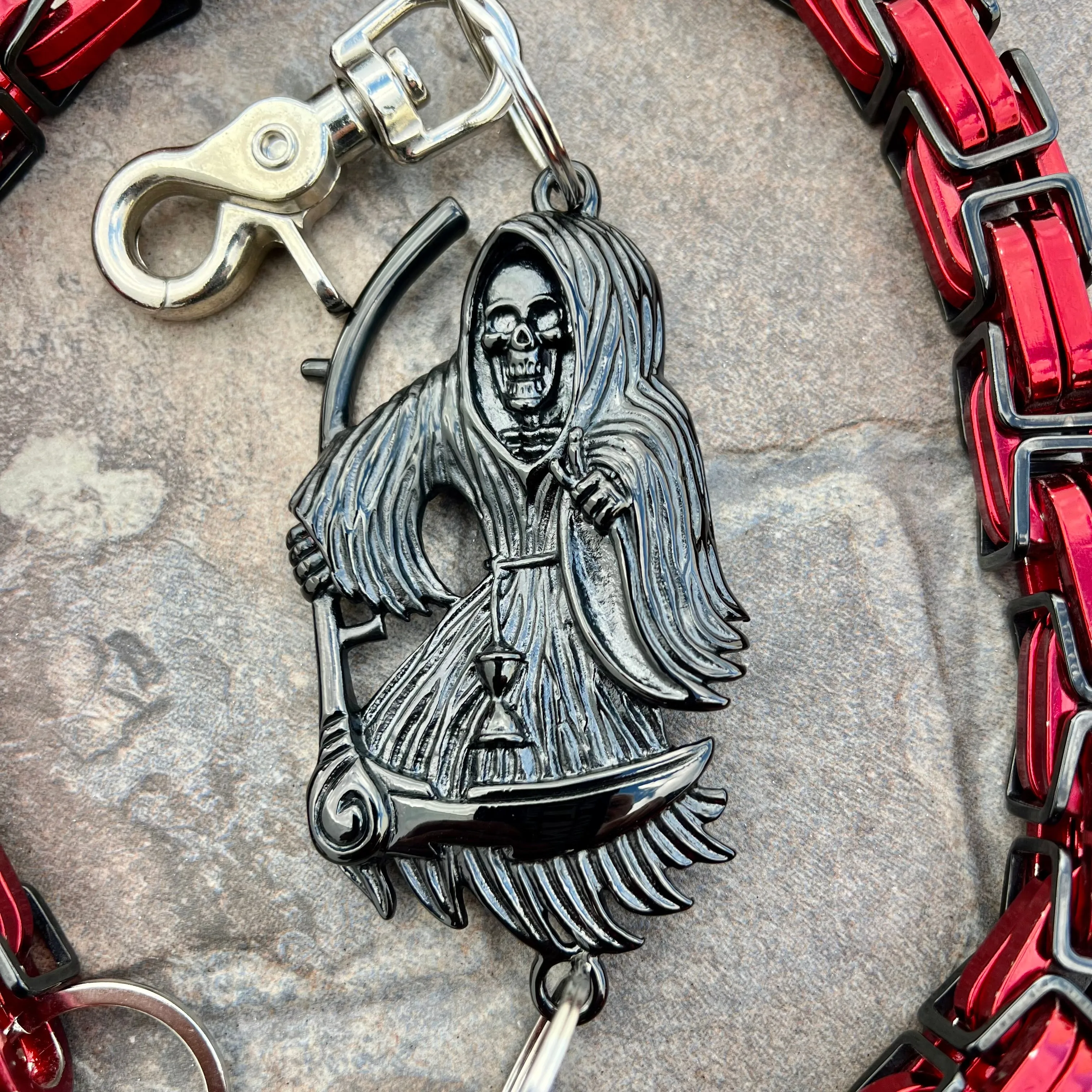 Black Grim Reaper Wallet Chain - Black & Red Daytona Road King - WC15RK