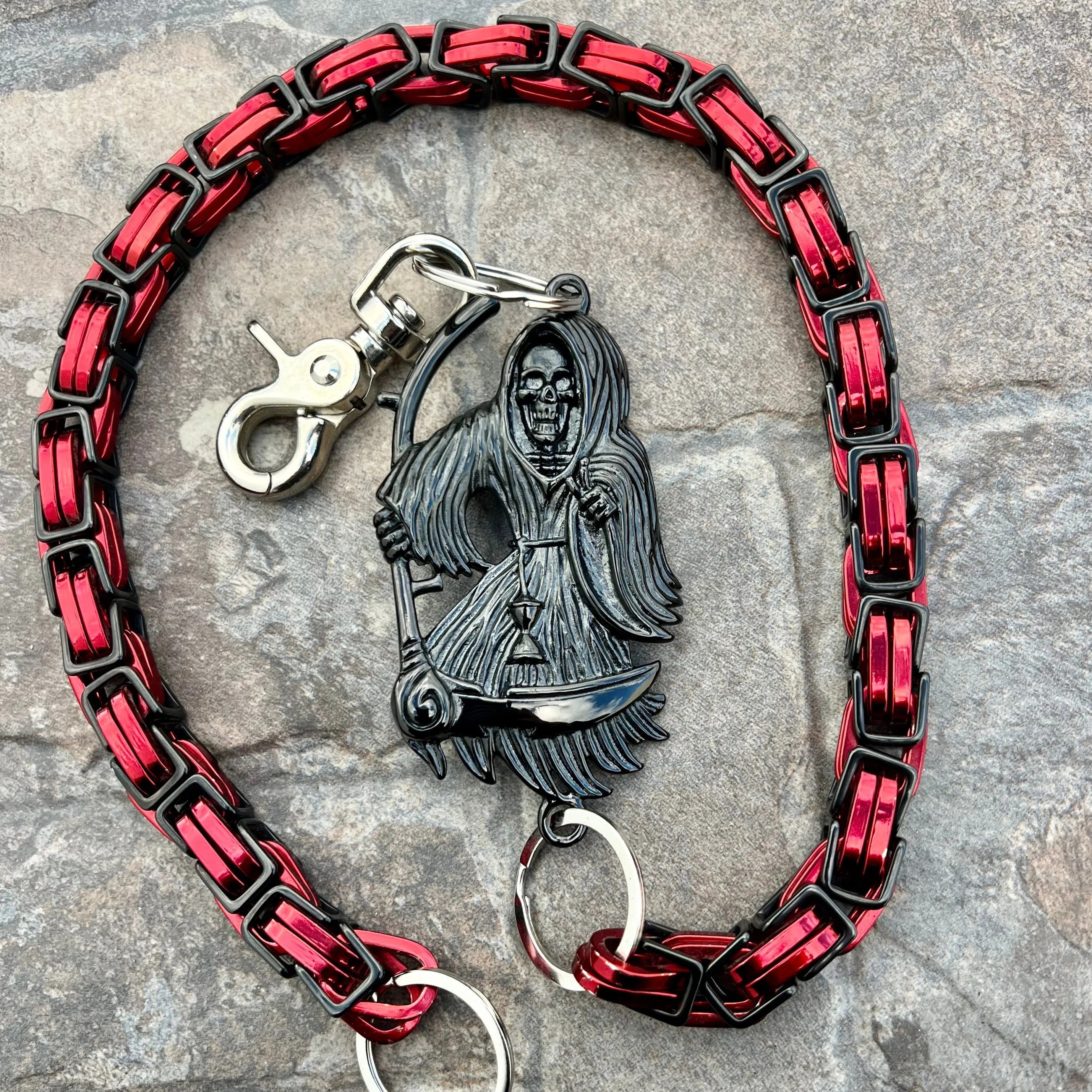 Black Grim Reaper Wallet Chain - Black & Red Daytona Road King - WC15RK