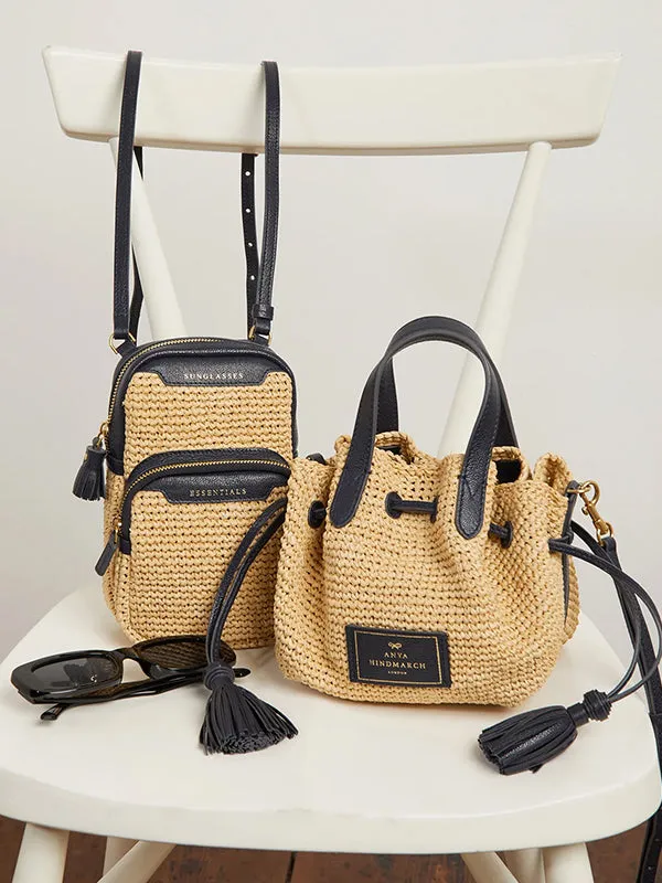 Essentials Cross Body in Raffia with Marine
