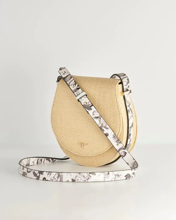 Fable - Tree of Life Raffia Saddle Bag - Monochrome