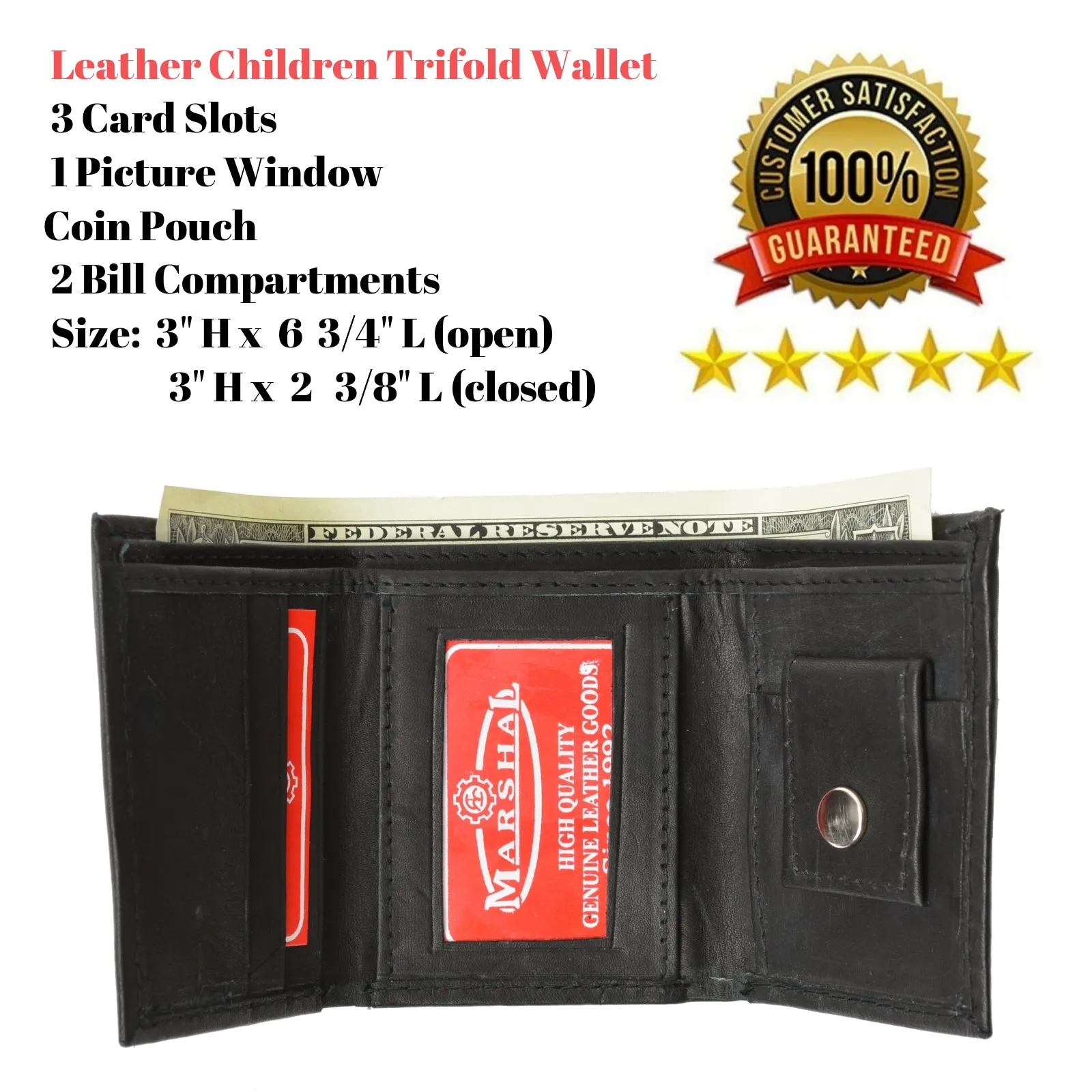 Genuine Leather Childrens Small Trifold Kids Wallet Gift 825