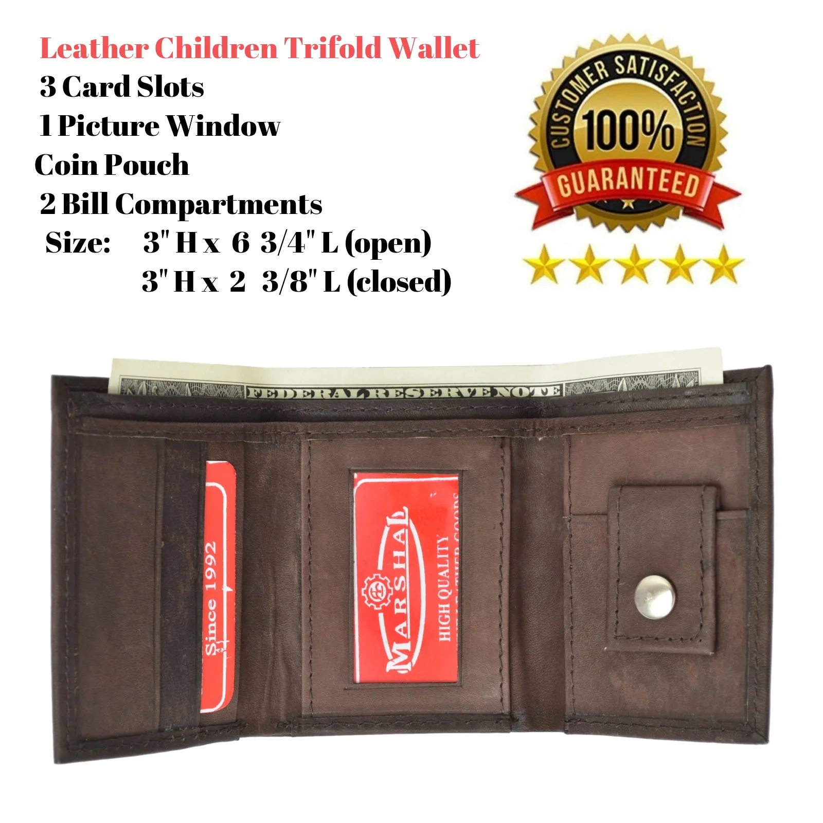 Genuine Leather Childrens Small Trifold Kids Wallet Gift 825
