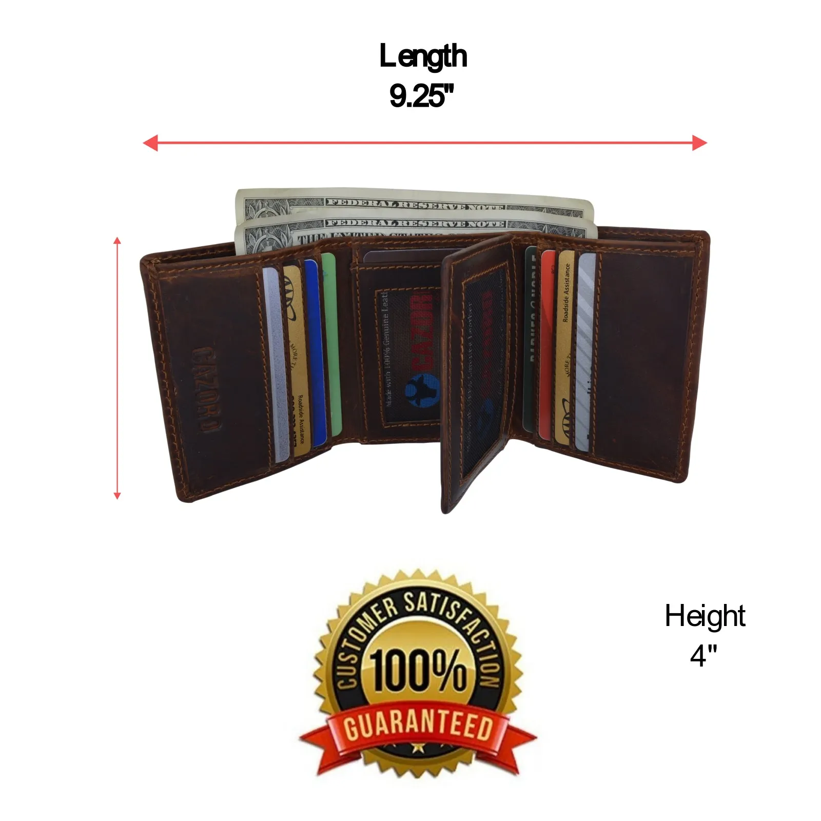 Genuine Leather Mens RFID Blocking Slim Trifold Wallet with 12 Cards 1 ID Window   2 Note Compartments.