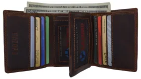 Genuine Leather Mens RFID Blocking Slim Trifold Wallet with 12 Cards 1 ID Window   2 Note Compartments.