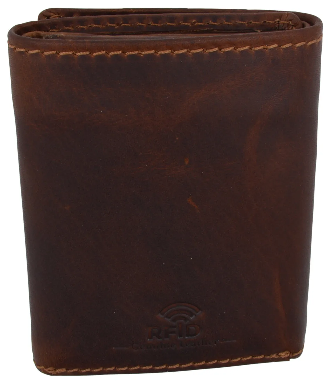 Genuine Leather Mens RFID Blocking Slim Trifold Wallet with 12 Cards 1 ID Window   2 Note Compartments.