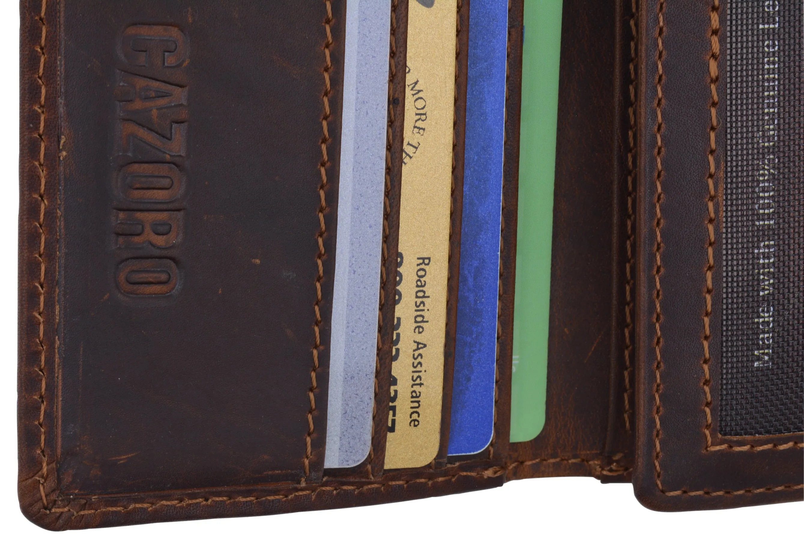 Genuine Leather Mens RFID Blocking Slim Trifold Wallet with 12 Cards 1 ID Window   2 Note Compartments.