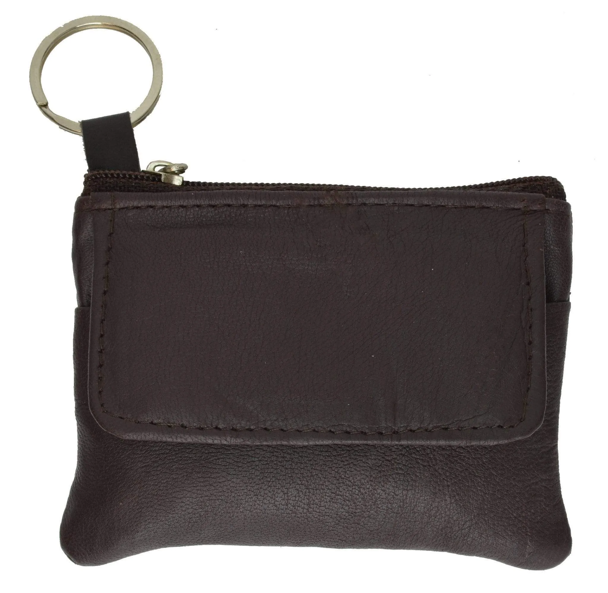 Genuine Soft Leather Change Purse with Zipped Closure and Keyring 955 (C)