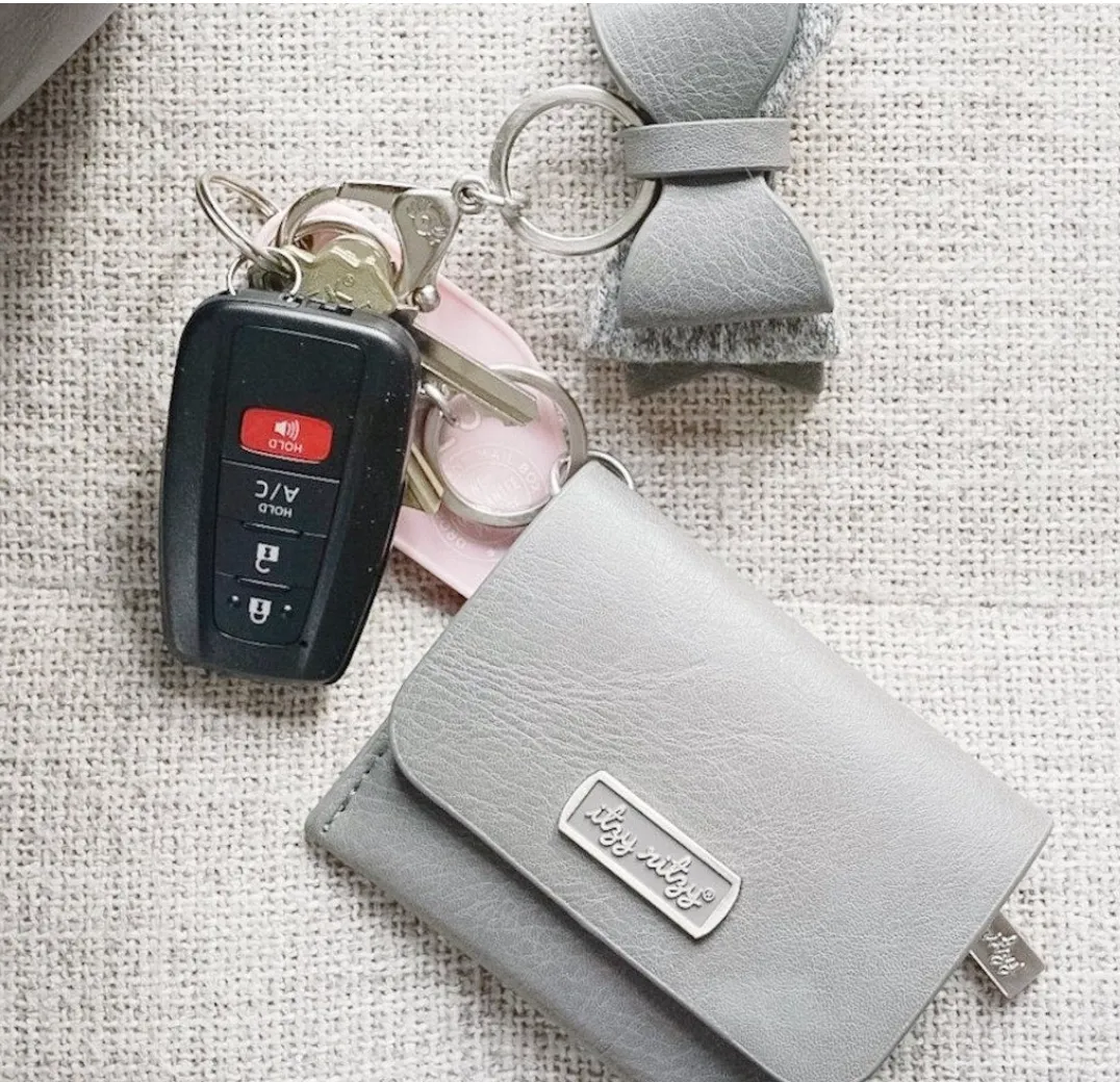 Grey Mini Wallet Card Holder and Key Chain Charm