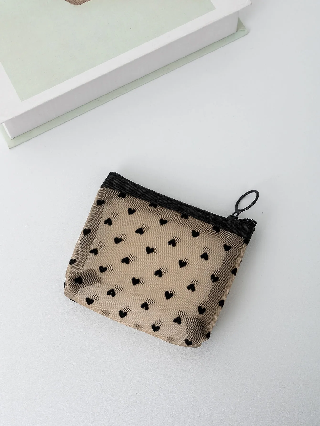 Heart Pattern Mesh Coin Purse Change Pouch Coin Case Small Wallet Card Holder