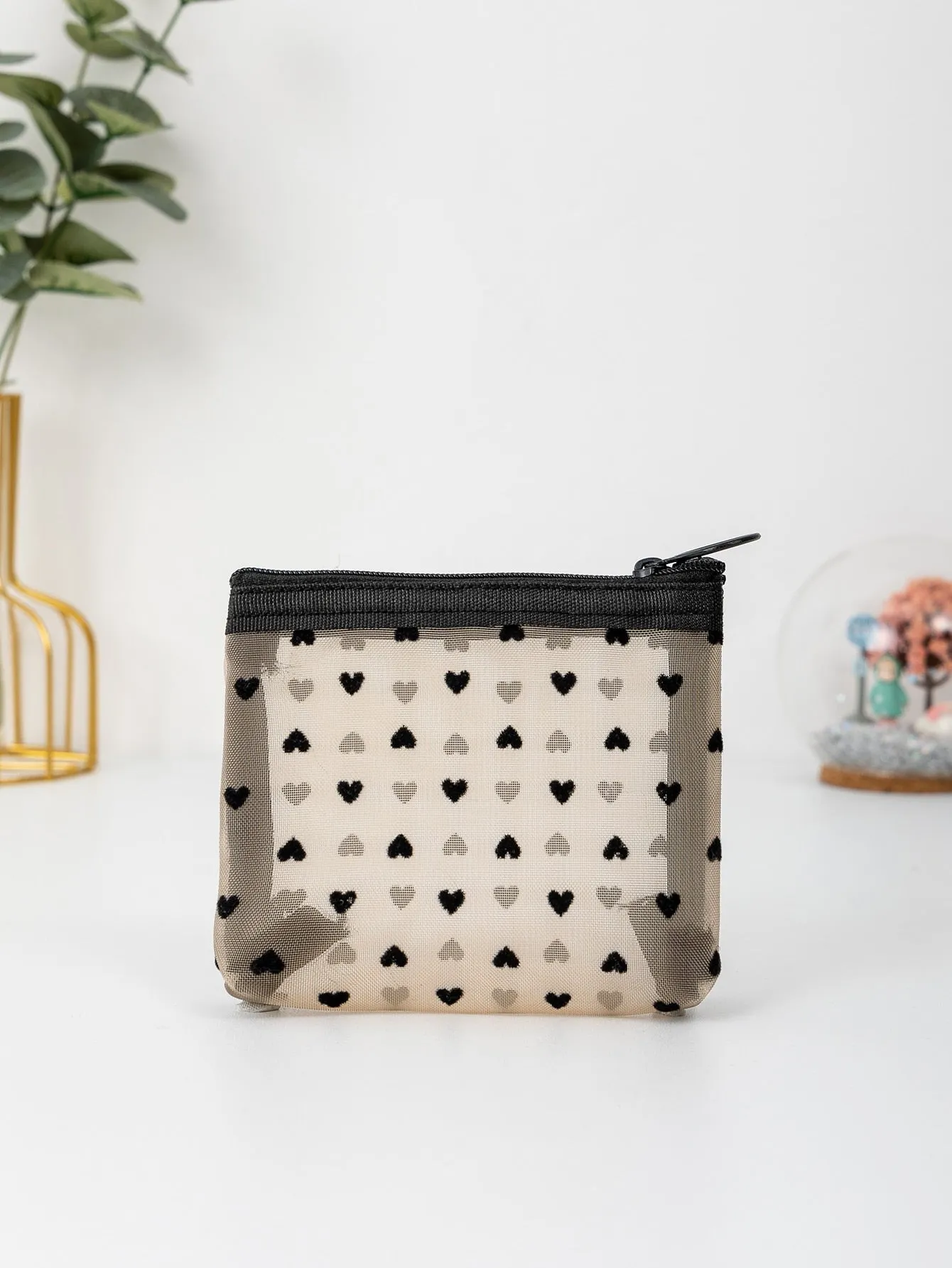 Heart Pattern Mesh Coin Purse Change Pouch Coin Case Small Wallet Card Holder