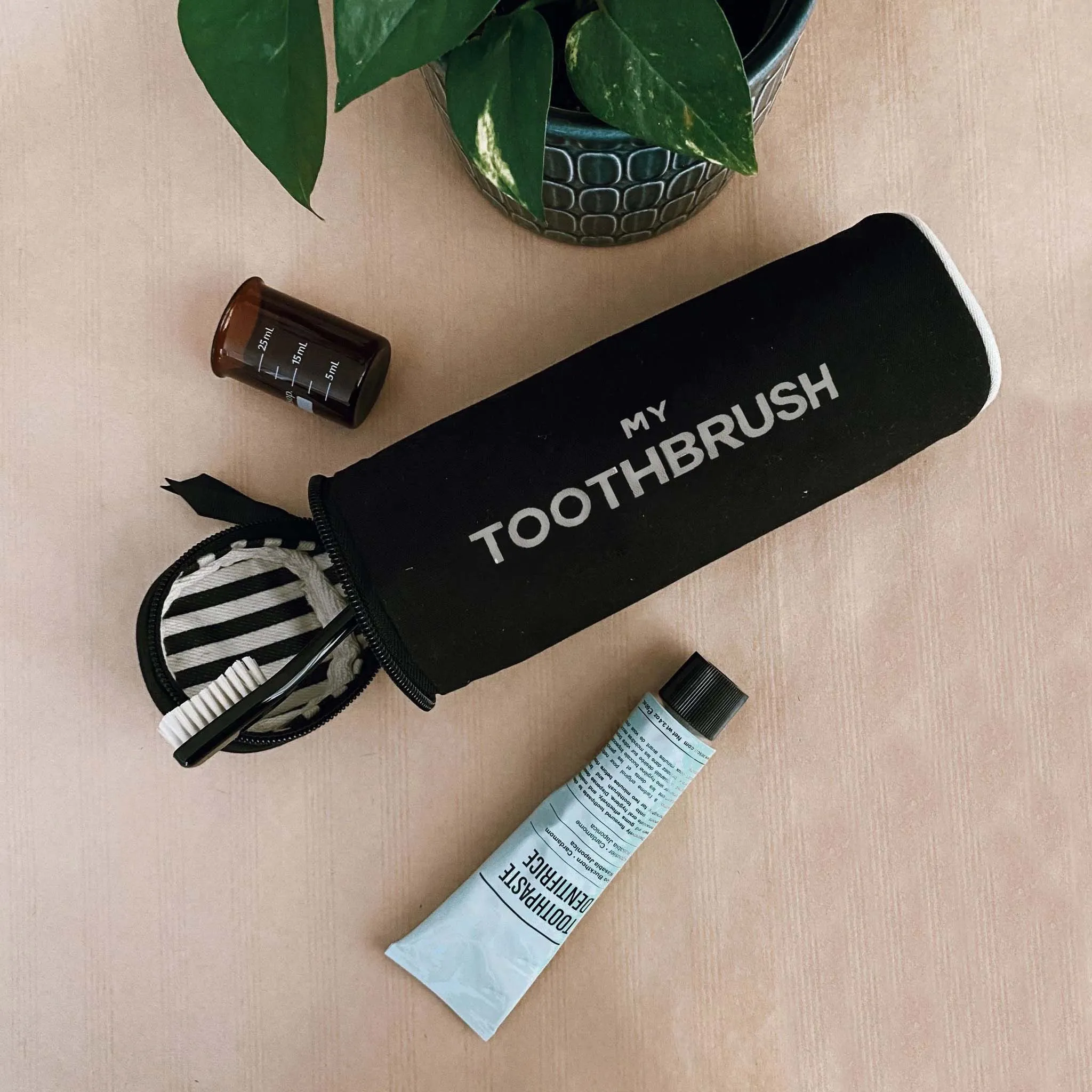Toothbrush Travel Case, Black with Light Gray Print