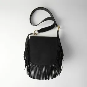 Women Leather And Suede Fringe Gyps Gm Handbag - Black