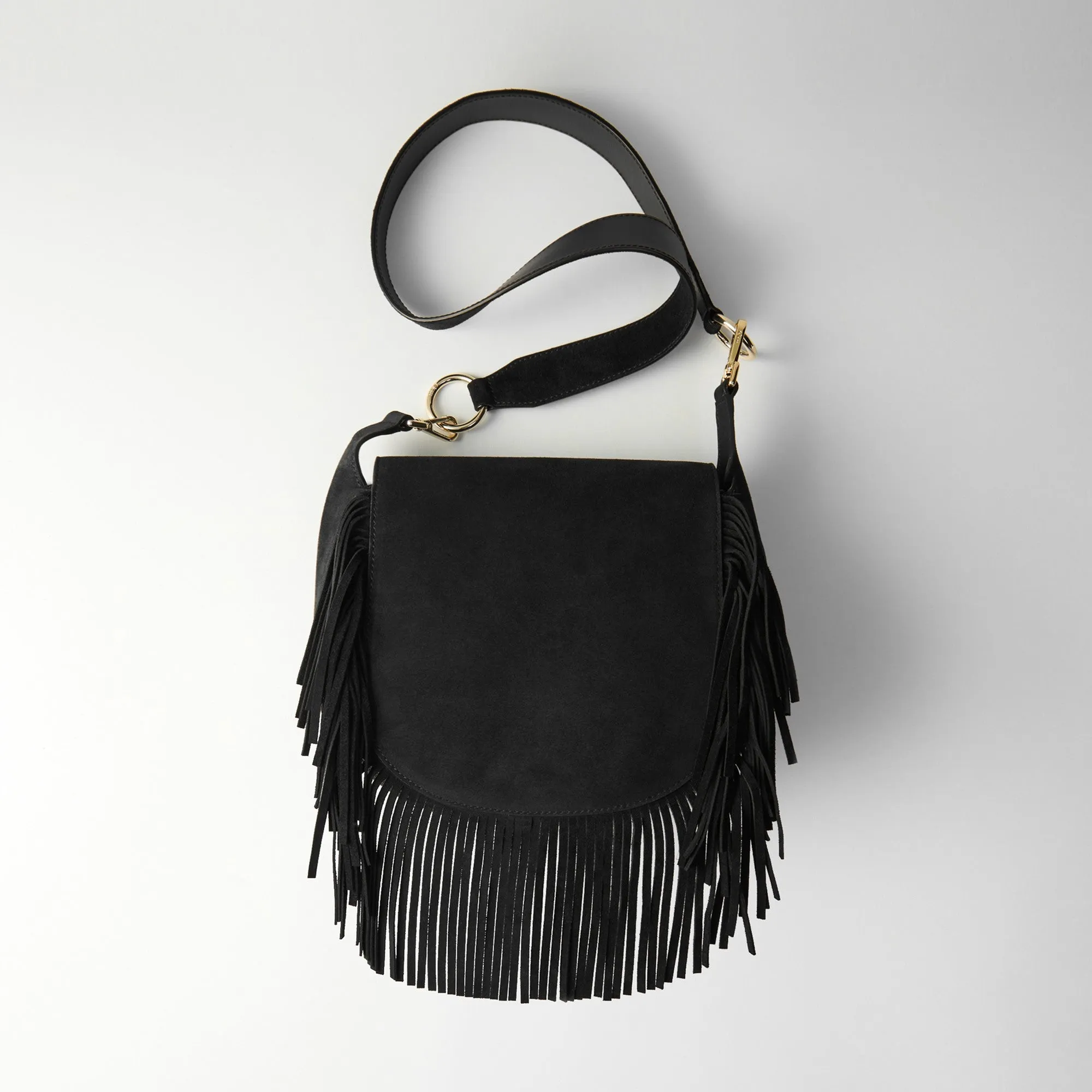 Women Leather And Suede Fringe Gyps Gm Handbag - Black